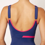 Ikonō La Nageuse one-piece swimwear in blue. This high-quality, eco-friendly swimsuit is designed for comfort and support, featuring a soft lining and sculpting effect. Perfect for all body types, including post-surgery and mastectomy needs. A stylish, inclusive swimwear option. #BeWhatMovesYou