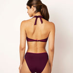 Ikonō La Versatile bikini in aubergine with a classic bottom. Designed for comfort and support, this stylish and inclusive swimwear features eco-friendly materials and a soft, supportive bra. Ideal for all body types, including post-surgery swimwear needs. A perfect combination of elegance and confidence. #BeWhatMovesYou