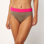 Ikonō La Versatile bikini swimsuit in Tierra with high-waist bottom. Designed for comfort and support, made from eco-friendly materials. Perfect for all body types, including post-surgery swimwear needs. A stylish and inclusive swimwear choice. #BeWhatMovesYou